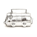 Sac Boston argenté chic avec texture froissée et breloque boule miroir ronde - Avec Pendentif / Argenté