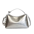 Borsa a secchiello argento metallizzato con trama a rilievo e tracolla sottile - Con Ciondolo / Argento