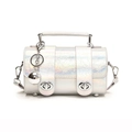 Sac Boston chic argent holographique avec texture métal et breloque boule décorative - Avec Pendentif / Base Argent Zircon Coloré