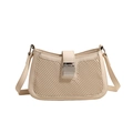 Chic beige woven shoulder bag with square silver buckle and sleek minimalist design - Off White