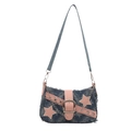 Borsa a spalla Y2K in denim blu scuro con stella rosa e catene argentate - Blu Chiaro Stella