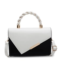 Borsa a tracolla alla moda bicolore bianco e nero con dettagli dorati e manico a treccia - Bianco avorio