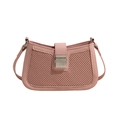 Pink minimalist woven pattern shoulder bag with a silver square metallic buckle - Pink