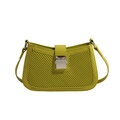 Avocado green woven underarm bag with smooth leather strap and silver metal buckle - Green
