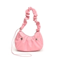 Pink ruched shoulder bag with cloud-like pleats and drawstring detail in matte leather - Tenjiku Pink