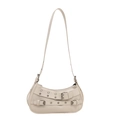 Off-white leather crescent shoulder bag with metallic buckle strap motorcycle style - White