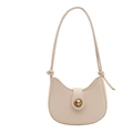 Sac bandoulière demi-lune blanc crème chic avec fermoir doré et détail de bandoulière nouée - Blanc