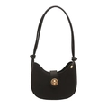 Sac hobo demi-lune noir minimaliste avec un fermoir rotatif en métal doré rond - Noir