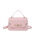 Minimalist light pink square handbag with gold metal clasp and adjustable shoulder strap - Pink