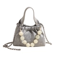 Bolso tipo cubo plateado metalizado con asa de cuentas y correa de cadena mujer - Plateado