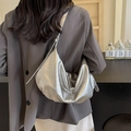 Silver metallic soft leather hobo bag with pleated texture and stylish shoulder strap - Silver