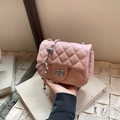 Quilted pink crossbody bag with adjustable silver metal ball chain and turn-lock - Pink