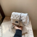 Quilted crossbody bag in creamy white with silver chain and metal ball adjustment - White