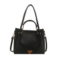 Borsa tote minimalista in pelle nera con dettagli dorati e tracolla regolabile versatile - Nero