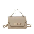 Minimalist beige crossbody handbag with a sleek golden chain buckle for women - Khaki