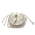 Off-white quilted bucket bag with pearl handle and golden chain straps - Small / Off White