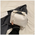 Minimalist white pea handbag featuring unique pleated leather and silver bead chain - White