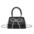 Mini black sequin bag with a sparkling rhinestone bow and metallic chain strap - Black Type 1
