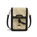 Minimalist crossbody phone bag in beige and black leather with golden hardware - Black
