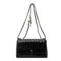 Chic black quilted leather crossbody bag with V-shaped stitching and silver chain strap - Black