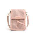Pink crossbody phone bag with smooth leather finish and gold hardware details - Pink