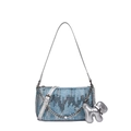 Borsa a spalla Y2K in denim azzurro con paillettes argento e ciondolo a cane 3D - Rosa