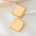 Minimalist square gold stud earrings with a polished mirror finish on white silk fabric - Gold Polished Square Style (C2477)