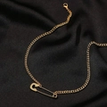 Minimalist gold paperclip necklace on black silk background with lobster clasp - Gold Style (F3265)