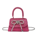 Sparkly rose pink mini crossbody bag with a silver rhinestone bow detail - Rose Red