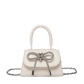 Chic beige crossbody bag featuring leather finish and dual rhinestone bow accents - White Type 1