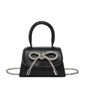 Chic black mini leather handbag with rhinestone bow accent and metal chain strap - Black Type 2