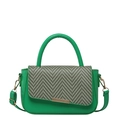 Petit sac carré vert en cuir avec rabat texturé et boucle métallique dorée chic - Vert