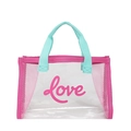 Bolso transparente rosa con estampado love y detalles de malla para estudiantes - Estilo de Letra de Corazón (Rosa Rojo Estilo 1) / Rosa Rojo / Cerceta