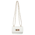 Mini white V-quilted crossbody bag with gold chain strap and turn-lock closure - White
