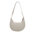 Minimalist beige moon hobo bag featuring lychee texture leather and gold metal hardware - White
