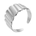 Anello aperto minimalista in argento con design a ventaglio testurizzato da donna - Stile Aperto Texture Onda Ventaglio Argento (N6824)