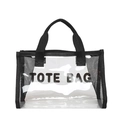 Bolso tote minimalista de PVC transparente con paneles de malla negra y estampado TOTE - Estilo de Letra Tote (Negro) / Negro