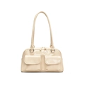 Borsa sottobraccio retrò in ecopelle crema con due tasche frontali e doppie tracolle - Bianco Sporco