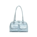 Borsa sottobraccio azzurra in ecopelle con doppie tasche anteriori e fibbie argento - Blu