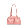 Glossy pink retro underarm bag with double pockets and shiny patent leather finish - Pink