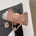 Pink crocodile pattern baguette bag with stylish square buckle and dual strap design - Pink