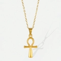 Collana con ciondolo a croce Ankh in acciaio inossidabile dorato lucido su catenina - Stile Ankh Dorato (F47)