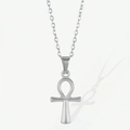 Collana con ciondolo a croce Ankh in acciaio inossidabile lucido color argento - Stile Ankh Argentato (F48)