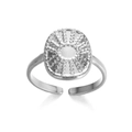 Minimalist silver hollow line open ring with oval sunburst pattern for women - Silver Style (F2494)