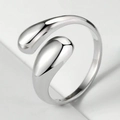 Minimalistischer silberner offener Ring mit doppeltem Tropfendesign und Politur - Silberner Wassertropfen-Stil (N7926)