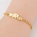 Elegant 18K gold plated stainless steel bracelet with three hollow elephant charms - Elephant Family Style (F3465) / Gold