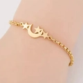 18K gold plated stainless steel bracelet featuring celestial moon and star charms - Star and Moon Style (F3467) / Gold