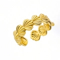 Detailed view of gold scallop shell ring with adjustable open band and polished finish - Gold Shell Style (F661)