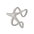 Close-up of vintage starfish open ring with detailed biological textures on band - Silver Starfish Hammered Style (F2240) / Silver
