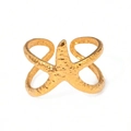 Golden starfish open ring with hammer-textured surface and adjustable double-layered band - Gold Starfish Hammered Style (F2239) / Gold
